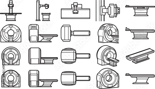 Modern medical machines, illustrating a range of technologies, including magnetic resonance imaging, representing an array of medical innovation.