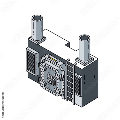 Isometric Illustration of a Secure Vault with Ventilation System.