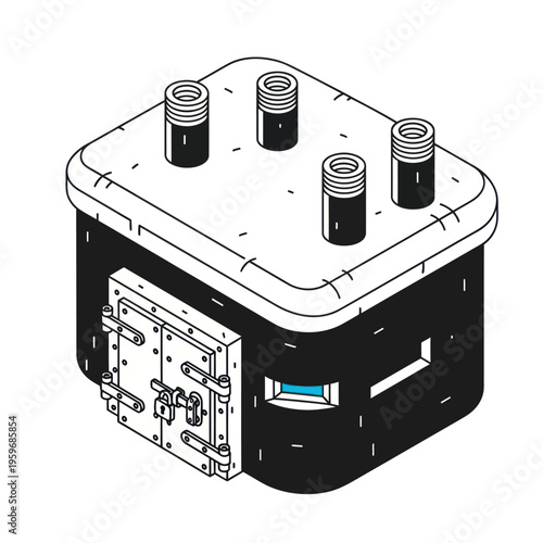 Isometric Illustration of a Fortified Bunker with a Heavy Door.