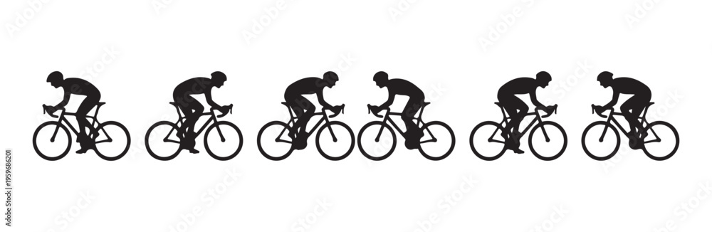 Naklejka premium Row of road cyclists in profile view for racing performance and group training illustration