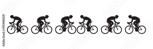 Row of road cyclists in profile view for racing performance and group training illustration
