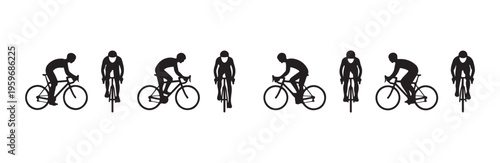 Collection of bicycle rider icons showing multiple perspectives for competitive cycling