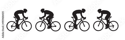 Professional road bike racer silhouettes sprinting in group for competition and training