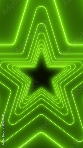Vertical video animation of many stars in neon green on dark background - abstract background - seamless loop.
