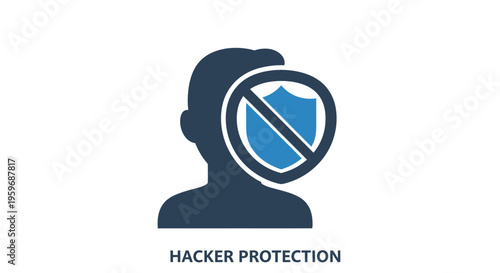Hacker protection concept with shield and person silhouette.