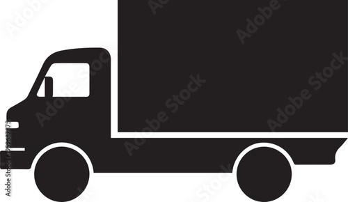 Black silhouette icon of a delivery truck showing a side view profile for transport and logistics Vector