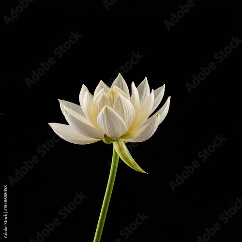 Minimalist composition featuring an undeveloped, pale floral structure, symbolizing potential growth, purity, and the promise of a future bloom, white, clean, bloom