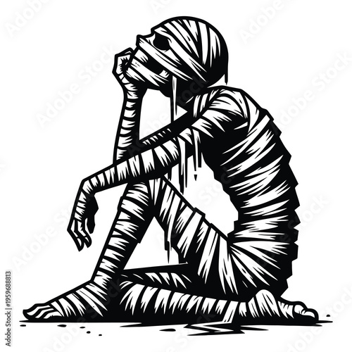 Mummy Thinker Silhouette Illustration