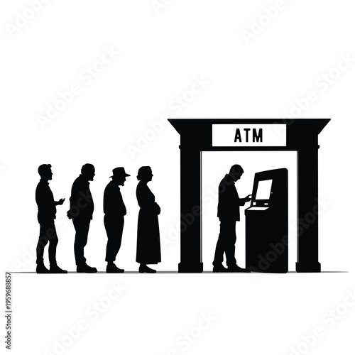 ATM Queue People Silhouette Illustration