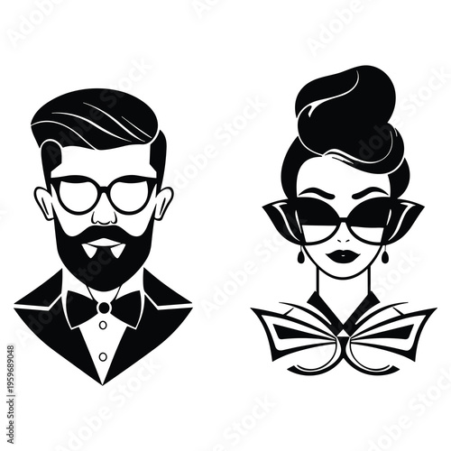 Stylized Fashion Portraits in Black and White Vector