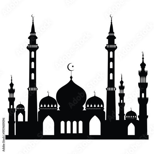 Islamic Mosque Silhouette with Domes and Minarets