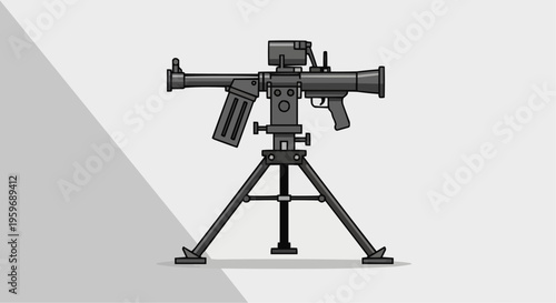 Illustration of a black rifle on a tripod.