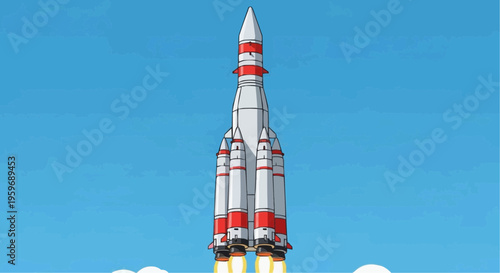 A rocket ship launching into space.