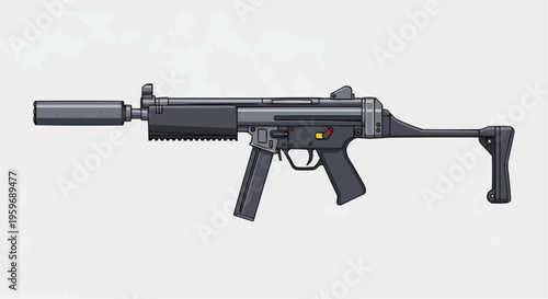 Illustration of a black submachine gun.