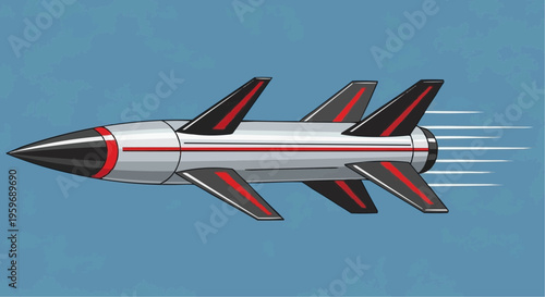 A sleek silver and red rocket.