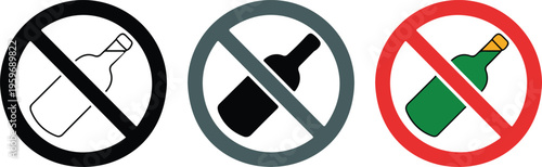 Professional prohibition sign icon set featuring no smoking and restricted entry warning symbols in minimalist line art vector styles.