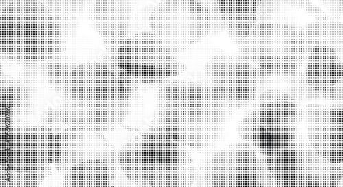 Abstract halftone pattern with grayscale geometric shapes and checkerboard overlay creating depth and visual interest on transparent background, seamless overlay