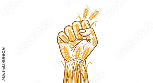A vector graphic illustration of a clenched fist holding wheat grains, symbolizing strength and agriculture.