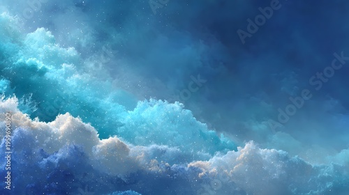 A serene blue sky with fluffy white clouds floating gently
