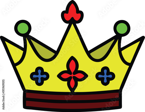 Whimsical Cartoon Crown with Vibrant Colors and Bold Outlines Illustration