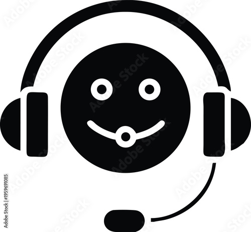 Happy customer service representative with headphones, smiling while providing assistance