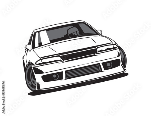 Japanese Sports Car Vector Illustration Front View Drifting Motion For Graphic Design Projects