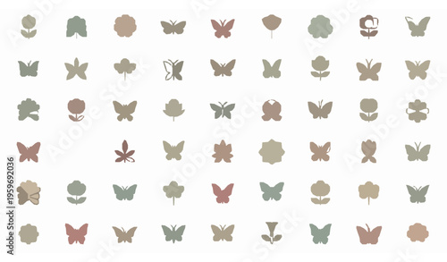 Minimal butterfly and flower seamless pattern clean flat vector illustration
