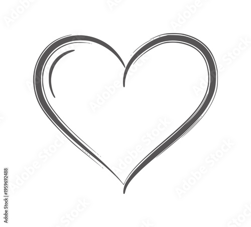 Hand drawn dark grey heart shape with textured brush strokes love symbol romance
