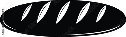 Black bread loaf silhouette icon featuring a fresh baguette or sourdough with score marks isolated on white background for bakery and food design.