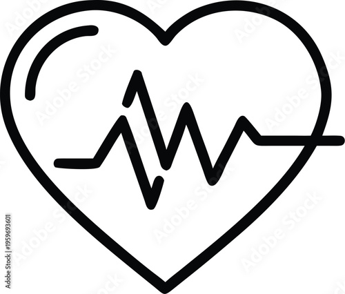 A black and white heart with an electrocardiogram line symbolizing health and medical care.