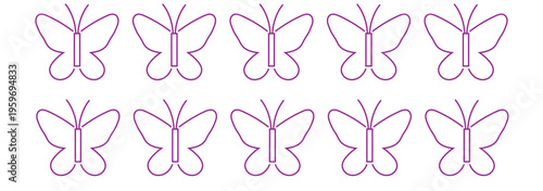 Set of six butterfly outlines with intricate wing patterns