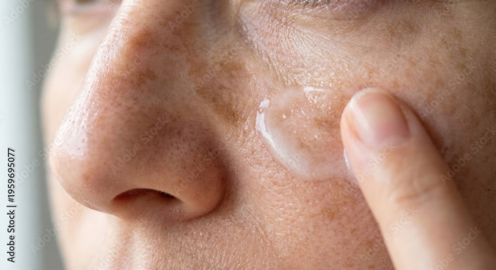 Naklejka premium Applying brightening serum to melasma patches on skin