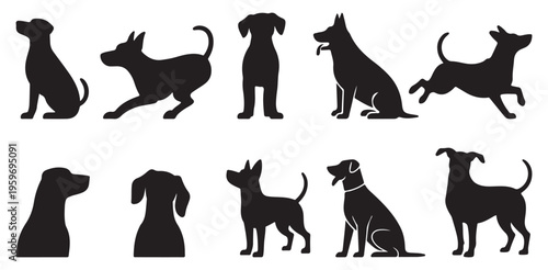 Variety pack of dog silhouettes sitting and standing poses. vector illustration eps 10