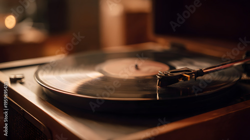 Analog vinyl spinning on cozy turntable