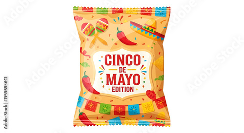 A colorful Cinco de Mayo edition snack bag filled with festive Mexican treats