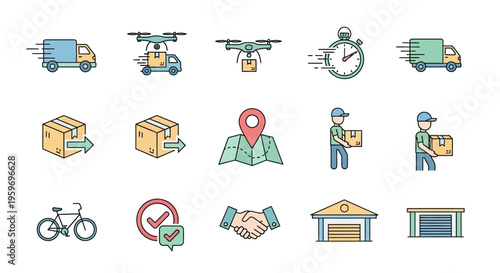 Logistics Delivery Service Icons Set.