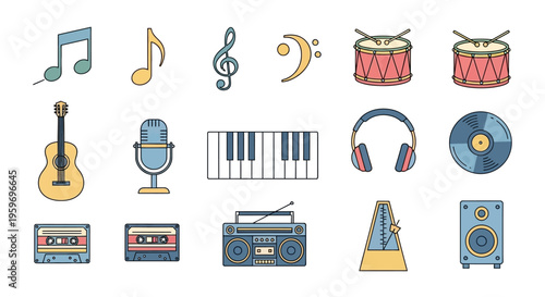 Music Instruments and Audio Equipment Icons.