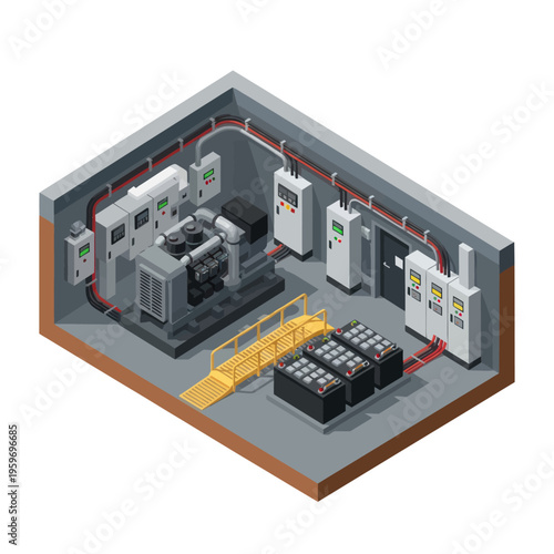 Isometric View of an Electrical Substation Room.