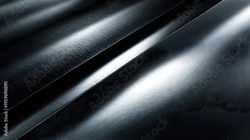 A close-up view of sleek black leather with shiny reflections