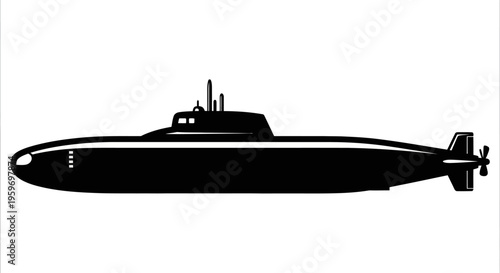 Modern submarine with sleek lines and propellers isolated on plain background, emphasizing naval innovation and underwater technology.