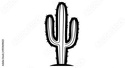 A black-and-white minimalist illustration of a cactus plant with textured spines, casting a shadow on a plain background.