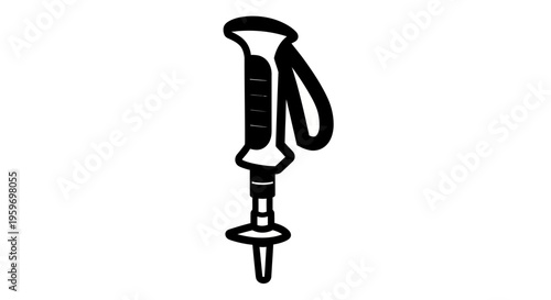Black and white illustration of a vintage ice pick with wooden handle and sharp metal tip.