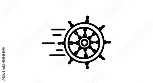 Ship's wheel isolated on a white background, symbolizing navigation and maritime exploration.