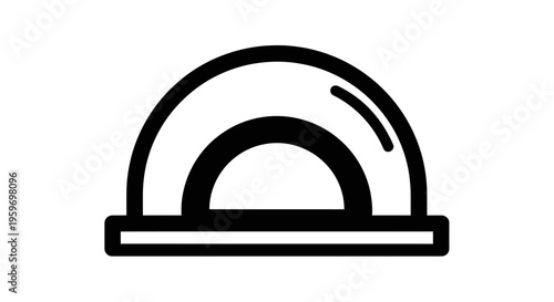 Black and white minimalist drawing of an arch with a flat base and smooth curves, isolated on a plain background.