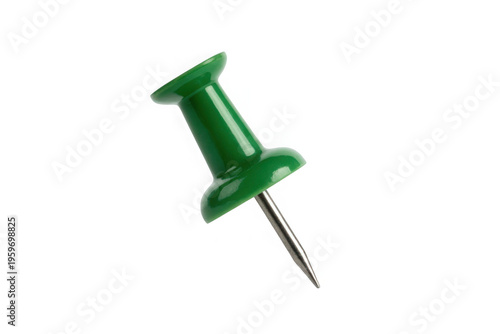 Green Push Pin Isolated on White Background - Office Supply Stationery Item for Notice Boards and Presentations Transparent Background