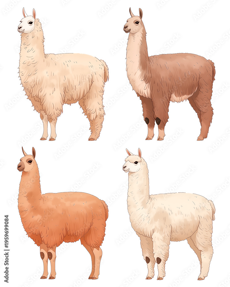 Fototapeta premium Llamas on a white background for education use