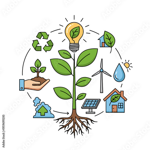 Ecology Concept Infographic with Plant and Earth