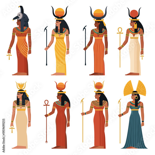 Set of Egyptian Goddesses and Women Characters