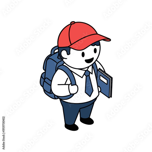 Cartoon Schoolboy with Backpack and Book Ready for Education.