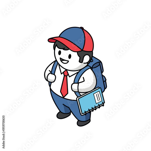 Cartoon Schoolboy with Backpack and Cap Ready for Education.